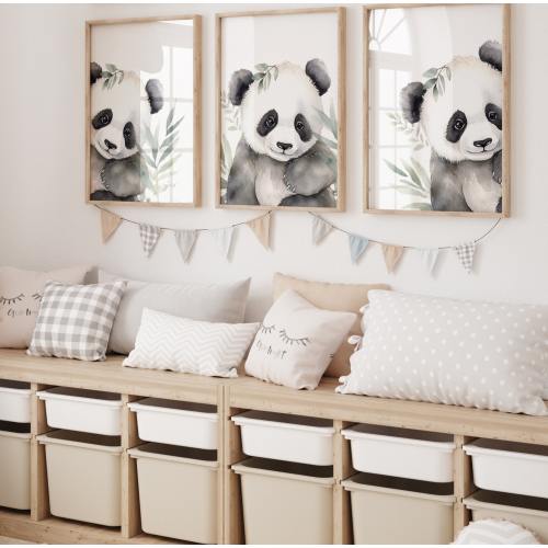 Panda Nursery Print Set: Watercolor Bear Wall Art (Digital Download)