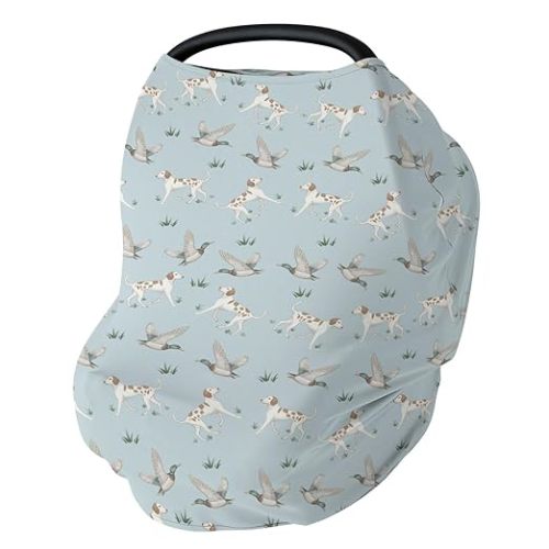 Green Mallard Ducks Dogs Baby Car Seat Covers Wild Duck Hunting Stretchy 5-in-1 Cover Adjustable Infant Carseat Canopy Cover Outdoor Duck Hunter Breathable Nursing Cover-Up