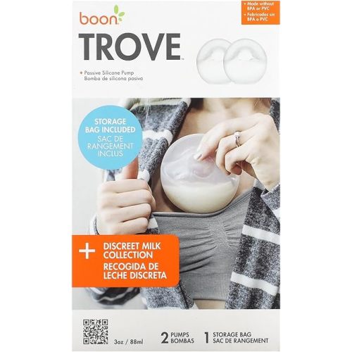 Boon Trove Silicone Manual Breast Pump Set - Hands Free Breast Milk Collector - Includes Polyester Travel Pouch - Breastfeeding Essentials - 2 Count