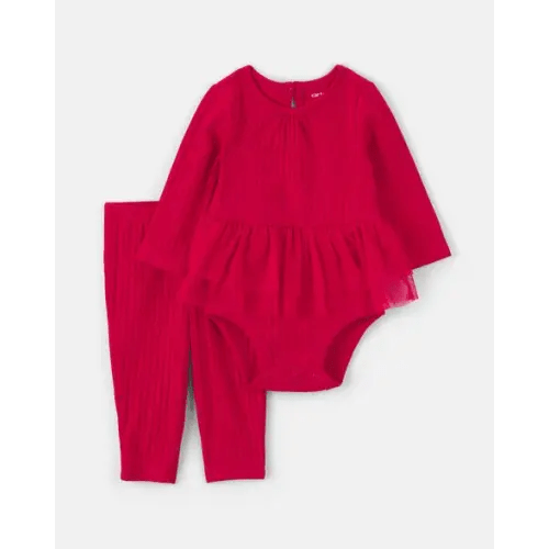 Baby Girl 2-Piece Long-Sleeve Bodysuit & Pant Set - Red | Carter's