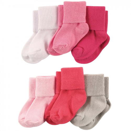 Luvable Friends Baby Girl Newborn and Baby Socks Set, Coral Pink, 6-12 Months