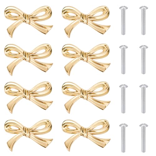 6pcs Bow Shape Cabinets Knobs, Brass Bow Furniture Door Pulls Vintage Gold Drawer Knobs Decorative Bow Dresser Handle Gold Bow Hardware for Dresser Home Kitchen Cupboard Drawer Wardrobe Pulls