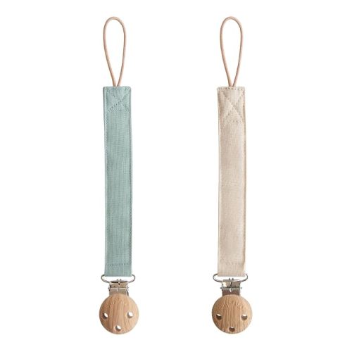 mushie Linen Baby Pacifier Clip Holder (Sea Mist/Shifting Sand)