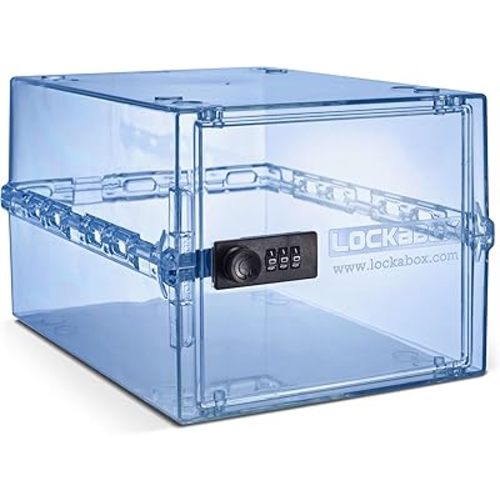 Lockabox One™ | Premium Medicine Lock Box | Medium Medication Lock Box With Code For Medicines, Vitamins & Supplements | External Size 12 x 8 x 6.6 inches (Light Medi Blue)