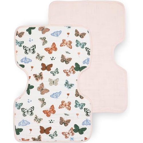 Little Unicorn Ultra-Absorbent Premium Burp Cloth 2 Pack | Soft on Baby's Skin | Larger Size | Ergonomic Design | Set of 2 (Butterflies)