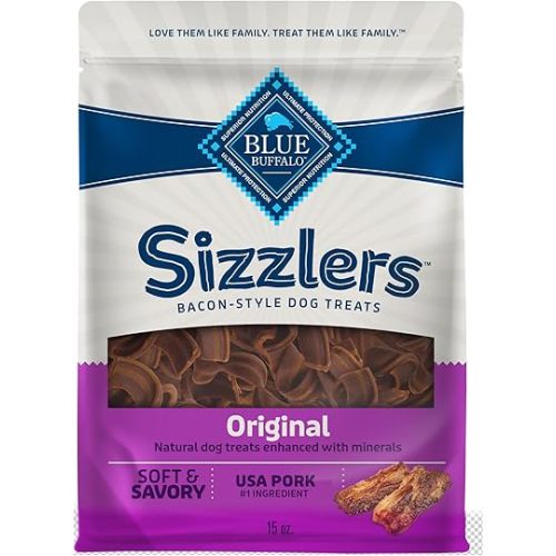 Blue Buffalo Sizzlers Bacon-Style Dog Treats with Real USA Pork, Original Flavor, 15-oz Bag