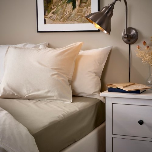 ULLVIDE Fitted sheet - gray-beige King