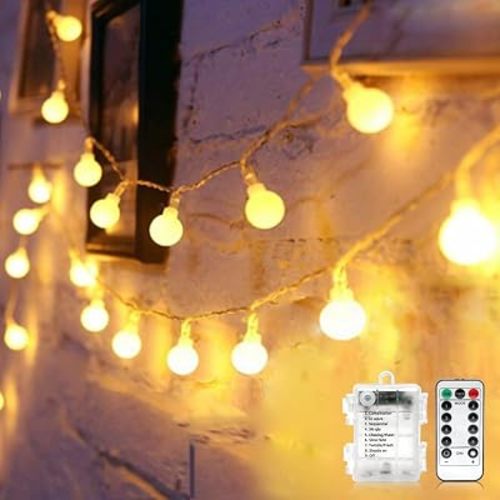 Globe String Lights Battery Operated Warm White ,Water proof 2 Pack 19.7FT 40 LED Globe Fairy String Light 8 Modes with Remote Control , for Home, Party, Christmas, Wedding, Garden Decoration