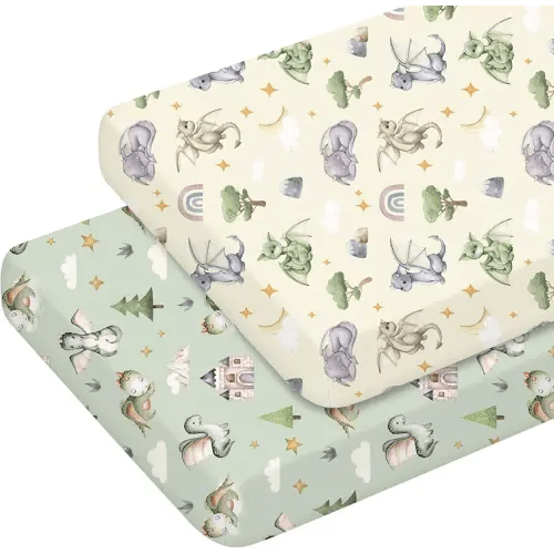2 Pcs Watercolor Dragon Crib Sheet Set 52 x 28 x 8 Inches Baby Sheet Newborn Bedding Nursery Crib Sheets for Girl Boys Baby Gifts for Toddler Mattresses