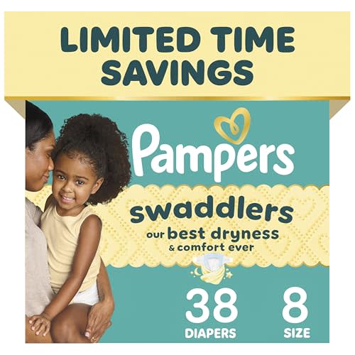 Pampers Swaddlers Diapers, Size 8 (30+ lbs), 38 Count, Fragrance Free, Hypoallergenic, Absorbent, Pediatrician Recommended, Skin Safe