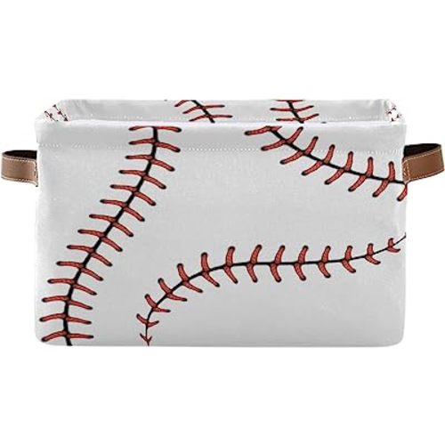 AUUXVA Baseball Storage Basket, Sports Theme Softball Large Storage Bins Box with Handles, Easter Gift Baskets Ideal for Baby Kids, Room Nursery Decor, Organizing Clothes, Toys, Books, Collapsible