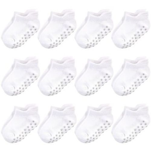 Touched by Nature Baby and Toddler Unisex Organic Cotton Socks with Non-Skid Gripper for Fall Resistance, White No-Show, 6-12 Months