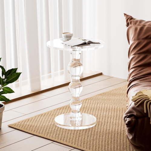VDGPWA 16" Modern Acrylic Side Table, Clear Round Martini Table for Living Room, Bedroom