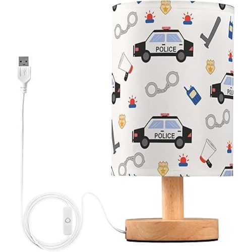Cartoon Police Car LED Table Lamp with USB Port Rechargeable Lamps Bedroom Lamps for Nightstand Living Room Dorm Home Office Desk