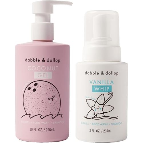 Dabble & Dollop Duos: Coconut Cream Pie - Kids 3-in-1 Shampoo, Body Wash & Bubble Bath Bundle - Gel + Foam Whip Set (Pack of 2)