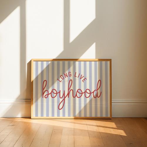Long Live Boyhood Print, Striped Blue and Red Boy Nursery Decor, Vintage Nursery Decor, Modern Kids Room Playroom Wall Art, Digital Download