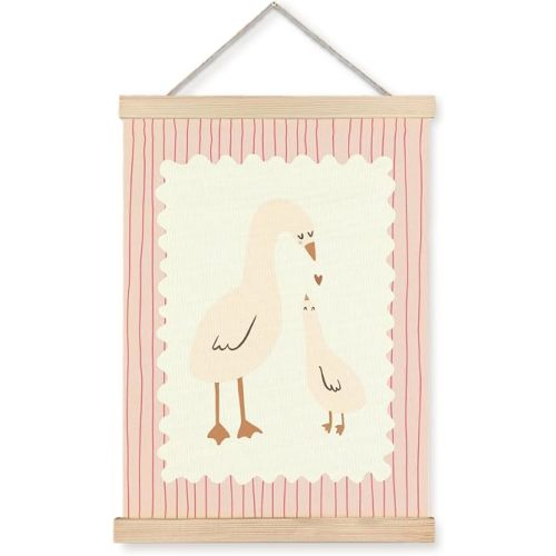 AEREYGBJYJ Cute Pink Duck Nursery Wall Art Decor Poster Framed, Girly Pink Striped Farm Animal Canvas Wall Art for Nursery Girls Room Bedroom Home, 12x16 Inch