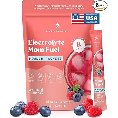 Mommy Knows Best Mom Fuel Electrolyte Drink Mix for Moms, Hydration Support - for Pregnancy, Prenatal, Electrolytes + Trace Minerals, Lactation Drink Mix Supplement (8 Count)