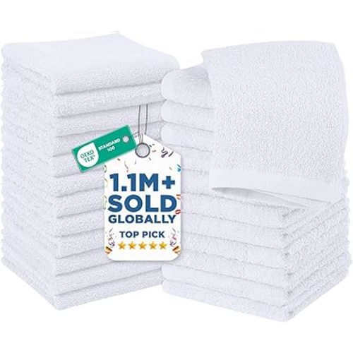 DAN RIVER 24 Pack Wash Cloths for Showering [12x12] - 100% Cotton Washcloths Premium Quality Flannel Face Cloths for Bathroom, Highly Absorbent and Soft Feel Wash Clothes, White