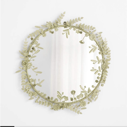 Flower Crown Sage Green Metal 30" Round Wall Mirror