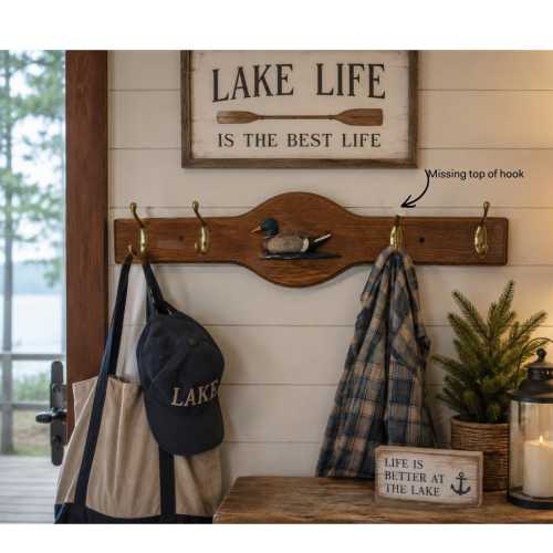 Vintage Mallard Duck Wooden Coat Rack | Rustic Cabin Wall Hooks | Hunting Lodge Entryway Organizer | 4 Hook Rack (One Hook half broken off)