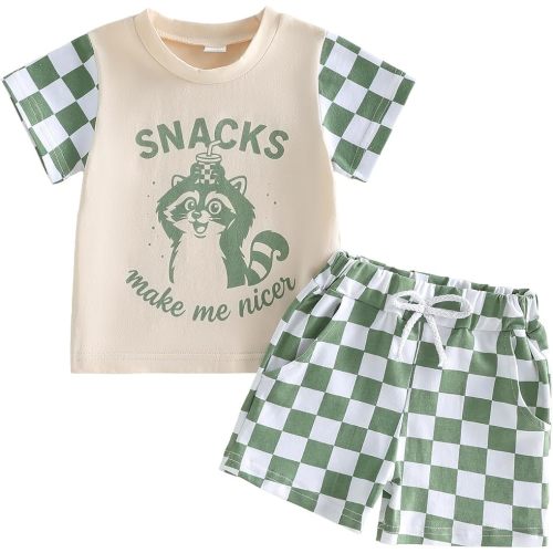 Infant Baby Boy Summer Clothes Outfit Color Block T-shirt Shorts Set Toddler Checkerboard Clothes 6 12 18 24 Months