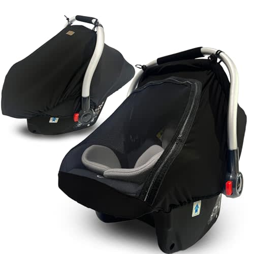 Car-Seat Canopies-Covers for Babies - Durable Baby Car Seat Cover for Boy Girl,Privacy and Sun Shield Protetion with Bug Net Dustproof for Infants Car Seat Spring Summer