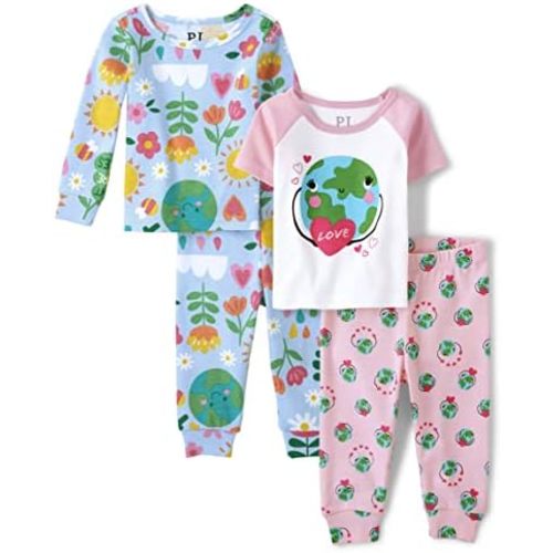 The Children's Place Baby Girls' And Toddler Short Sleeve Top and Shorts 100% Cotton 2 Piece Pajama Sets