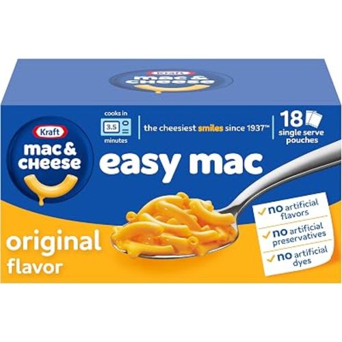 Kraft Easy Mac and Cheese, 18 Packets, for Easy Dinner or Dinner Sides, Original Flavor, No Artificial Flavors, Preservatives or Dyes, 38.7 oz