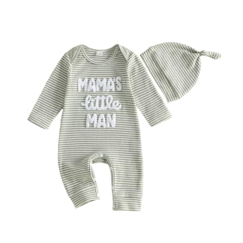 Baby Boy Clothes Newborn Outfit One Piece Romper Letters Bodysuit + Hat | Dad's Little Dude/Mama's Little Man Baby Brother Matching Outfits Ribbed Knit Striped Fall Winter Set 0 3 6 9 months