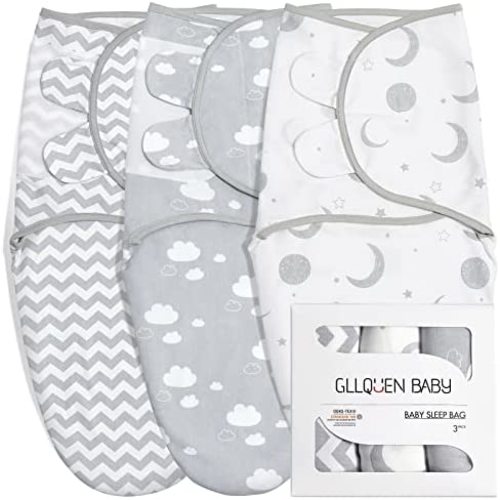 GLLQUEN BABY Swaddle Wrap,Adjustable Baby Swaddles 0-3 Months,Swaddle Blanket for Newborn Boys or Girls,Moon,Clouds,Ripples Pattern Swaddles,Swaddle Sack 3 Pack Wrap Set