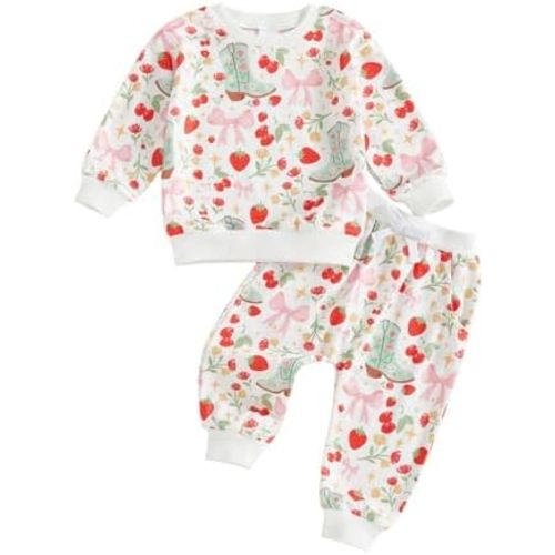 Baby Girl Fall Winter Outfits Toddler Clothes Long Sleeve Floral Graphic Crewneck Sweatshirt + Joggers Pants Set