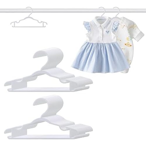 Baby Hangers 60 Pack 10.35 Inch Kids Clothes Hangers Plastic Infant Hangers for Closet Infant & Toddler Clothing Pants Coats Skirts (White)
