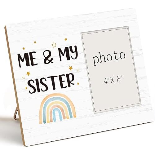 Me and My Sister Picture Frame, Sibling Keepsake Picture Frame, Little or Big Sister Gifts, Wooden Photo Frame for Nursery Decor, Tabletop Wall Display (4x6 Inch Photo)