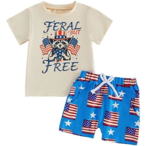 Afunbaby 4th Of July Toddler Baby Boy Outfit USA Letter Embroidery Short Sleeve T-Shirt Tops Elastic Shorts 2pcs Set Clothes