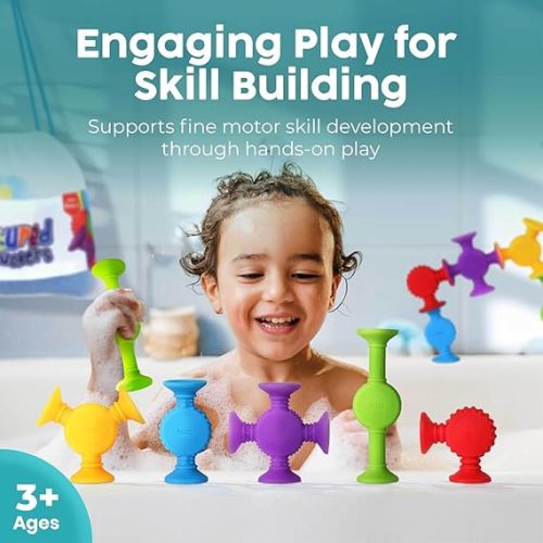 BUNMO Bath Toys Suction - Connect, Build, Create - Toddler Bath Toys - Hours of Fun & Creativity - Fine Motor Skills - Stimulating Sensory Toys - Non-Mouthable Toy - Textured 10 Pack