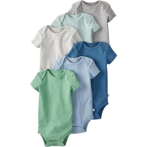 little planet by carter's unisex-baby 6-pack Organic Cotton Short-sleeve Rib Bodysuits - NB - Multi
