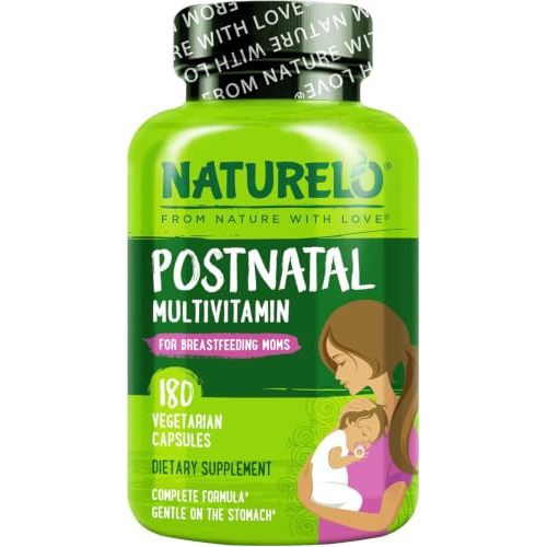 NATURELO Postnatal Multivitamin, Postnatal Vitamins, 180 Capsules | For breastfeeding women, plant-based vitamin D, folate, gentle iron, post natal lactation support, breastfeeding supplement