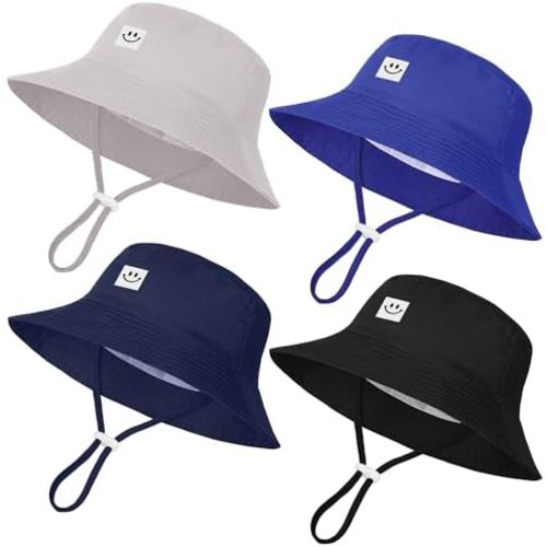 Cooraby 4 Pack Baby Sun Hat Wide Brim Bucket Hat Adjustable Summer Sun Protection Toddler Hat for Boys Girls