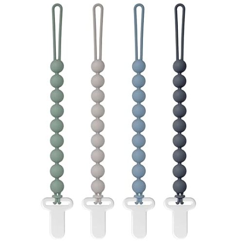 Pacifier Clips Silicone, 4-Pack Pacifier Holder Clip with Stylish Round Design, 100% Food Grade Silicone, Safe Essentials for Newborns Baby Boys and Girls