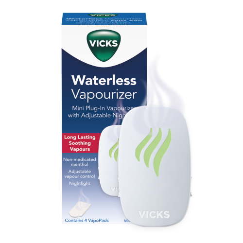 Vicks Cold Relief Plug-in Room Vapor Humidifier with VapoPads, Nightlight, 100 sq ft, V1750