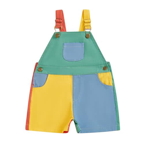 Chloefairy Toddler Boy Girl Overalls Colorful Patchwork Romper Suspender Overall Shorts Summer Strap Short Bib Pants