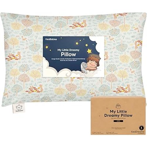 KeaBabies Toddler Pillow with Pillowcase, Jumbo 14X20 - Soft Organic Cotton Toddler Pillows for Sleeping - Machine Washable - Perfect for Travel, Toddler Bed Set (Wild Picnic)