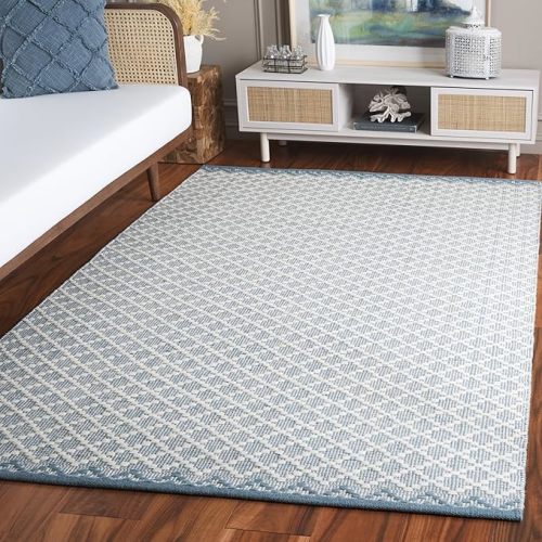 SAFAVIEH Vermont Collection Accent Rug - 4' x 6', Blue & Ivory, Handmade Wool, Ideal for The Living Room, Dining Room, Bedroom (VRM908M-4)