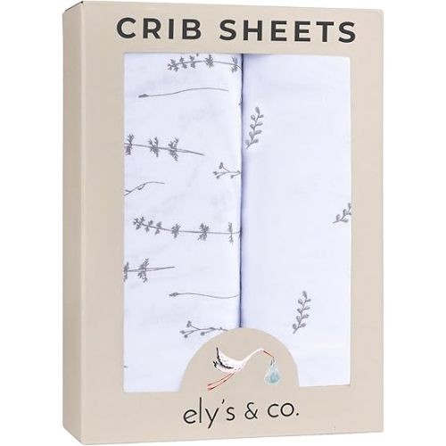 Ely’s & Co. Crib Sheets, Baby Boy/Girl Fitted Crib Mattress Sheet Set, 2 Pack, 100% Jersey Knit Cotton, Infant and Toddler Nursery Bedding, Forest Grey Print, 28” x 52”