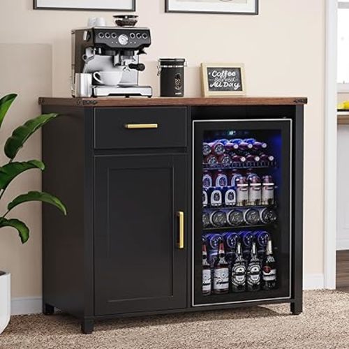 GDLF Coffee Bar with Mini Fridge Space, Mini Fridge Cabinet Stand，Liquor Wine Cabinet for Dorm, Kitchen or Office, 39.4" W X 20.9" D Tabletop