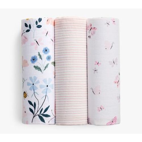 Wildflower Butterfly Organic Muslin Swaddle Set Of 3 , Pink Multi