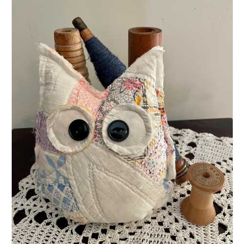 Vintage Quilt Owl Pillow