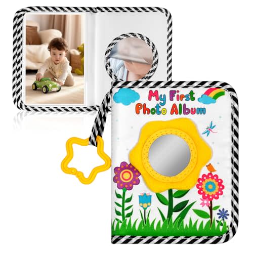 My First Book Of Photos,My Family And Baby Photo Album, Photo Book For Baby Holds 17 4x6 Photos,Toddler Photo Album With Safety Mirror (Yellow)
