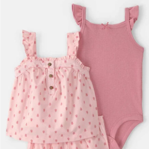 Baby Girl 3-Piece Flutter Sleeve Outfit Set - Pink | Carter's